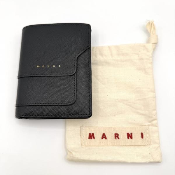 MARNI（マルニ） 二つ折り財布 サフィアーノレザー ブラック ゴールド