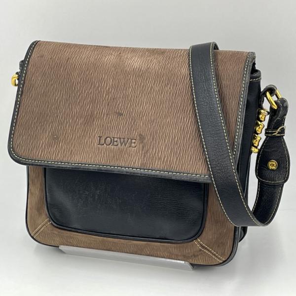 未使用 LOEWE ベラスケス 円形ケース ブラウン ブラック LOEWE（ロエベ） ベラスケス ヴィンテージ ショルダーバッグ レザー