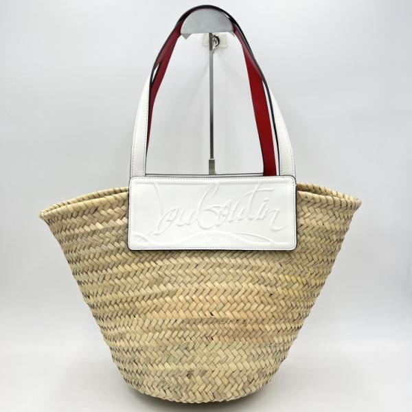 Christian Louboutin かごバッグ ホワイト・レッド Christian Louboutin（クリスチャンルブタン） ロゴ かごバッグ トート