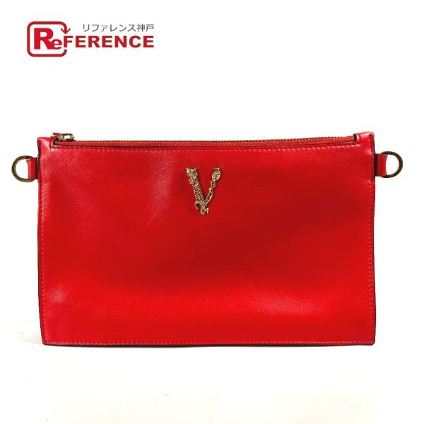 VERSACE ヴェルサーチ ヴィルトゥス カバン ポーチ クラッチバッグ レッド メンズ【中古】