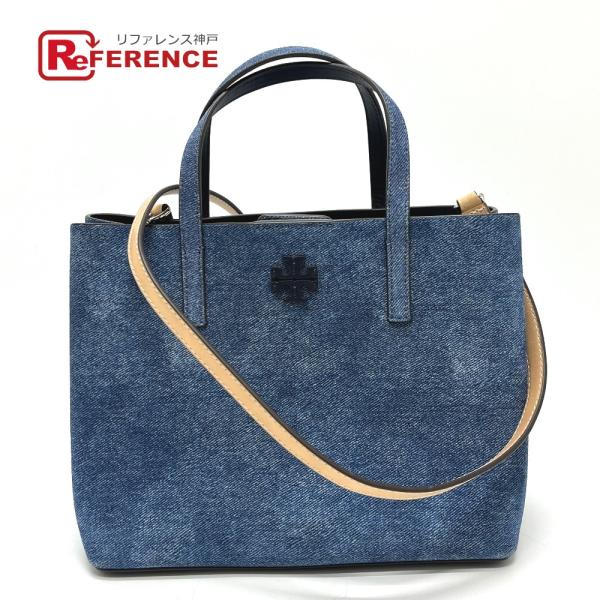 新品同様 Tory Burch トリーバーチ 10010539 11-25 ロゴ ブレイク 2WAY トートバッグ ブルー レディース【中古】