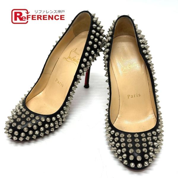 Christian Louboutin クリスチャンルブタン スタッズ ヒール パンプス ブラック レディース【中古】