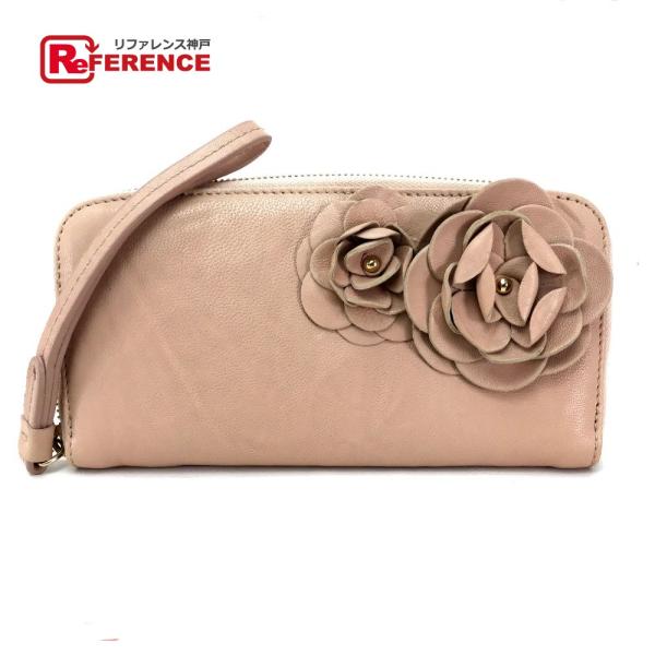美品 JIMMY CHOO ジミーチュウ ロングウォレット ラウンドファスナー ストラップ付き 長財布 ピンクベージュ レディース【中古】