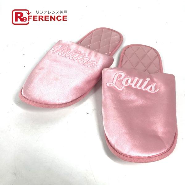 極美品★LOUIS VUITTON ルイヴィトン LVスイート・ライン ミュール ロゴ刺繍入り サテン ルームシューズ スリッパ ピンク 36-37 保存袋付き イタリア製 レディース LOUIS VUITTON（ルイ・ヴィトン） ロゴ ルームシューズ 靴 スイート