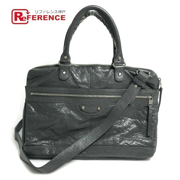 Balenciaga バレンシアガ シワ加工 中古 ショルダーバッグ シワ加工 2wayバッグ グレー メンズ 中古 34 リファレンス コレクション