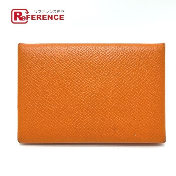 HERMES エルメス カルヴィ 名刺入れ カードケース オレンジ レディース【中古】