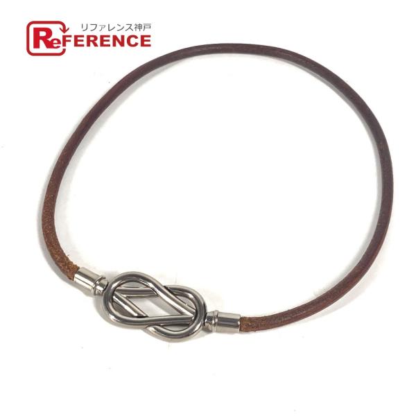 エルメス HERMES アタメ ネックレス 2重ブレスレット アクセサリー  チョーカー レザー ブラウン HERMES（エルメス） アタメ 2重ブレスレット アクセサリー ネックレス