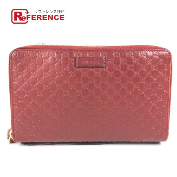 GUCCI グッチ 544250 ロゴ トラベルケース Wジップ ダブル ロングウォレット ハンドバッグ マイクログッチシマ 長財布 レッド【中古】