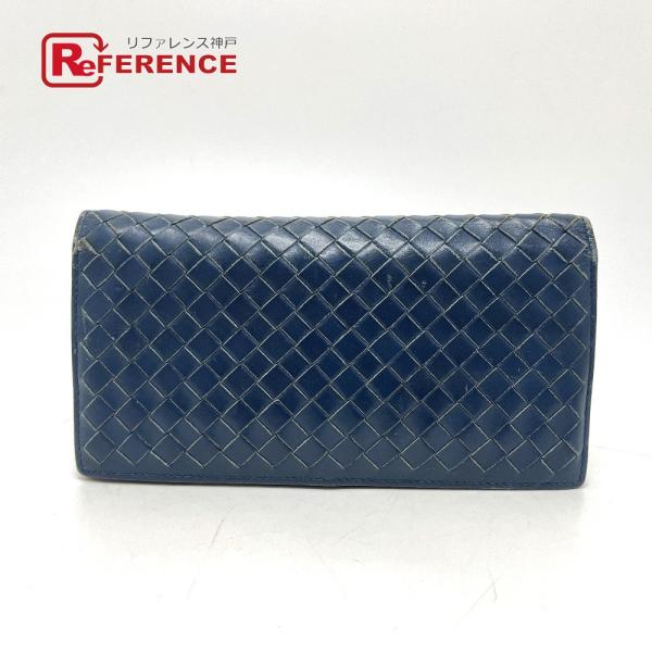 BOTTEGA VENETA ボッテガヴェネタ 156819 イントレチャート 長財布 財布 ウォレット 2つ折り財布 ブルー メンズ【中古】