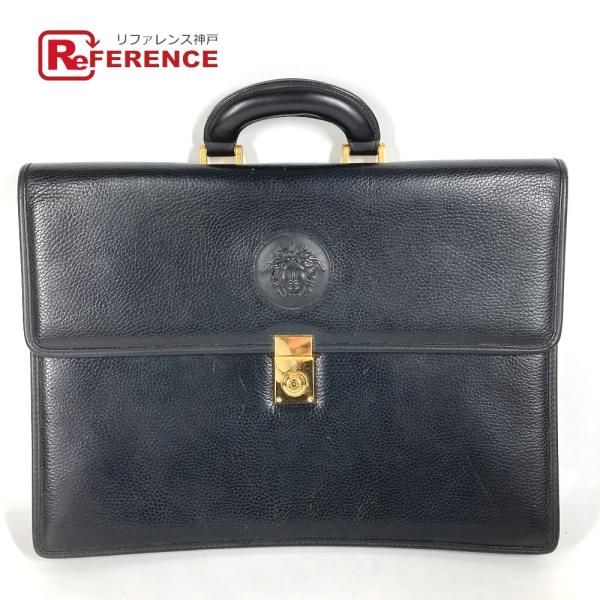 VERSACE ヴェルサーチ メデューサ ロゴ カバン トートバッグ  書類バッグ ハンドバッグ ヴィンテージ ビジネスバッグ ブラック 【中古】