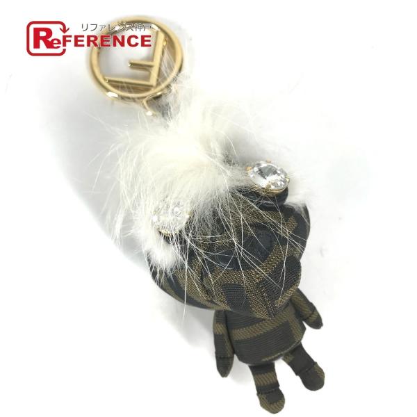 美品 FENDI フェンディ ズッカ ロゴ モンスター スペースモンキー キーホルダー 猿 ファー ラインストーン バッグチャーム【中古】
