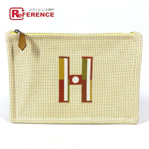 美品 HERMES エルメス フラットポーチ 刺繍入り フォーブルコーナー PM メイクポーチ 化粧ポーチ セカンドバッグ クラッチバッグ【中古】