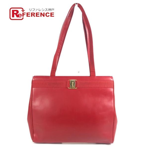 Salvatore Ferragamo サルヴァトーレフェラガモ ヴァラ ロゴ リボン りぼん トートバッグ 肩掛 カバン ショルダーバッグ レッド 【中古】