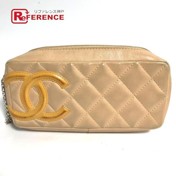 CHANEL シャネル CC ココマーク メイクポーチ ヴィンテージシャネル Vintage Chanel カンボンライン 化粧ポーチ ベージュ 【中古】
