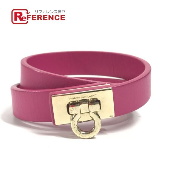 Salvatore Ferragamo サルヴァトーレフェラガモ ガンチーニ 2重ブレスレット ロゴ バングル アクセサリー ブレスレット ピンク 【中古】