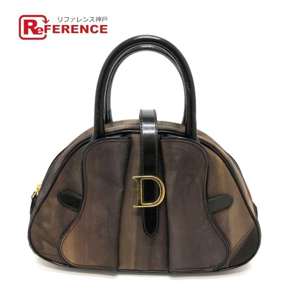 Christian Dior クリスチャンディオール D金具 ダブルサドルバッグ カバン ハンドバッグ ナイロン/レザー ブラウン レディース【中古】
