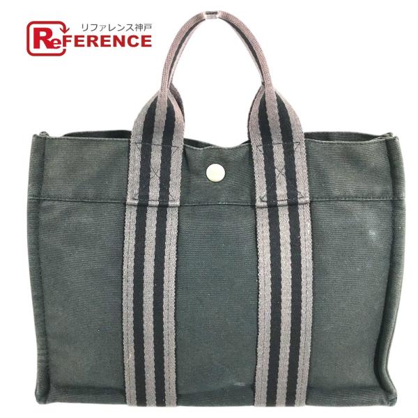 HERMES エルメス フールトゥPM フールトゥ PM トートバッグ カバン ハンドバッグ ブラック  グレー キャンバス  ユニセックス【中古】