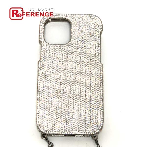 BALENCIAGA バレンシアガ 672661 ラインストーン iPhone 12 フォンホルダー チェーンショルダー iPhoneケース シルバー レディース【中古】