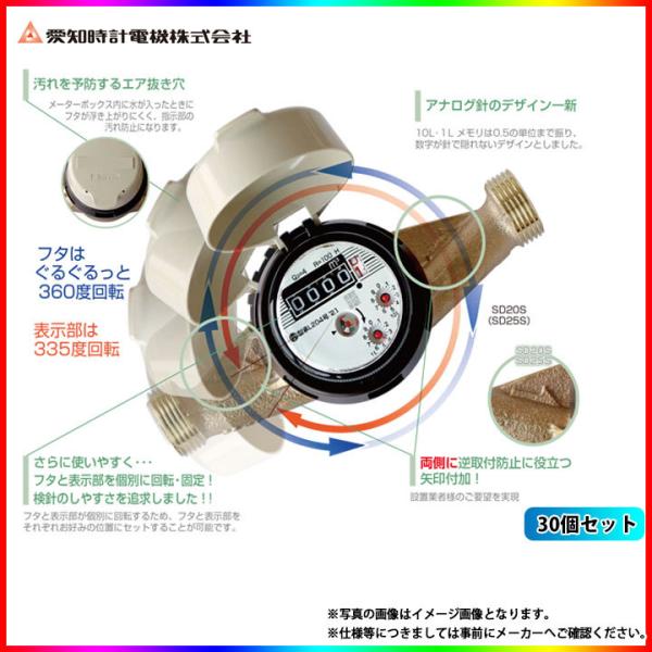 愛知時計電機 【国家検定合格品】 [SD20S 30個] 愛知時計 量水器（P付