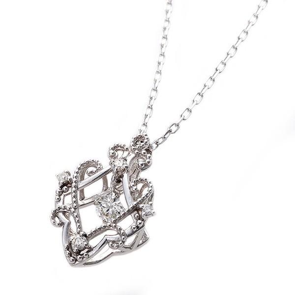 ダイヤモンド ネックレス 0 13ct K18 ホワイトゴールド フラワーモチーフ 人気ブランド ペンダント アラベスク 花 鑑別カード付き