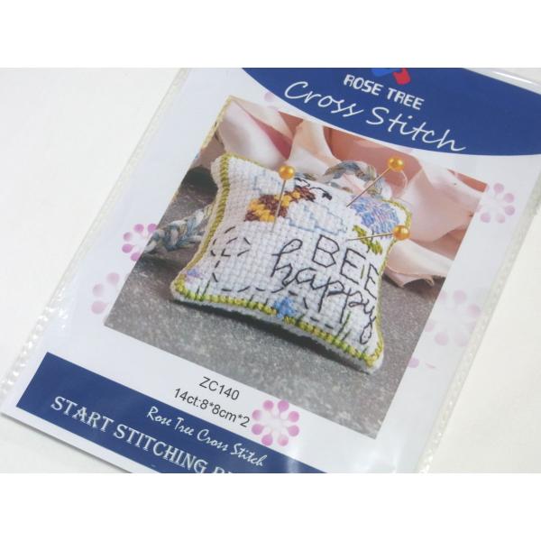 クロスステッチキット　ピンクッション　みつばち　bee happy　１４CT　８ｘ８ｃｍ