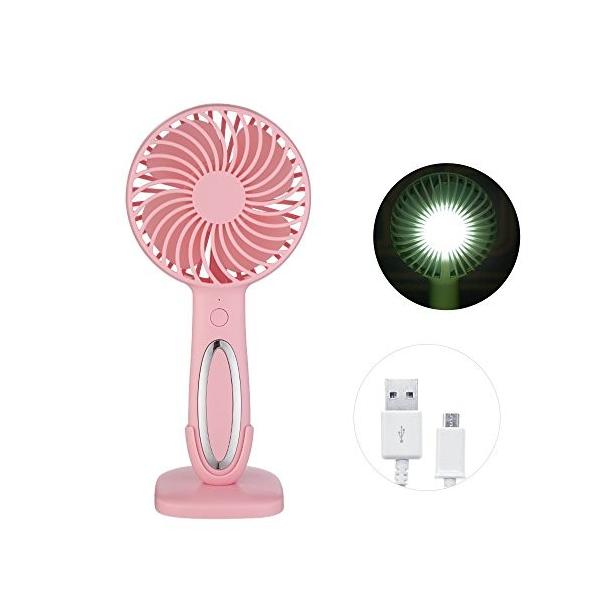 Usb扇風機 小型 卓上 Kvantym 軽音 後ろランプ付き かわいい デスクファン 充電式 三段調整 Ledライト ハイクオリティ 携帯扇風機