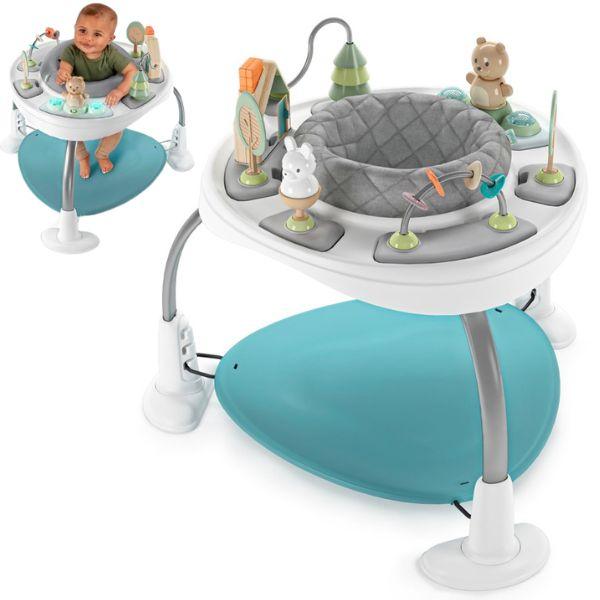 室内遊び プレイテーブル腰のすわったお子様（目安6ヶ月）〜身長76cmまで赤ちゃんの成長に合わせてプレイテーブルにもなるジャンパー。お子様の背の高さに合わせてジャンパーの高さを調整できます。シートは360度回転するのでテーブル上の楽しい仕掛...