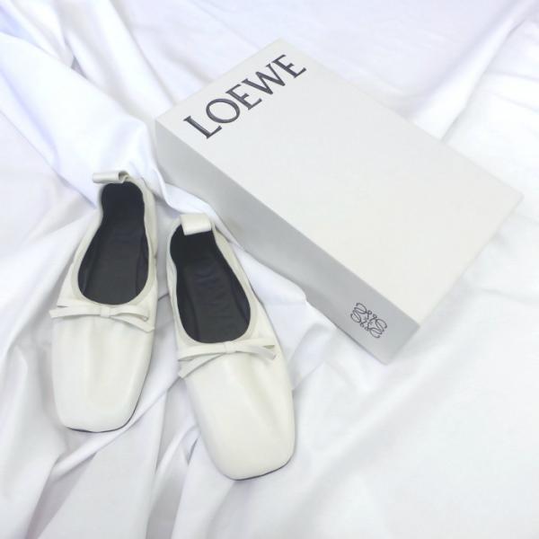 未使用品 ロエベ シルバー リボン バレエシューズ IT38-