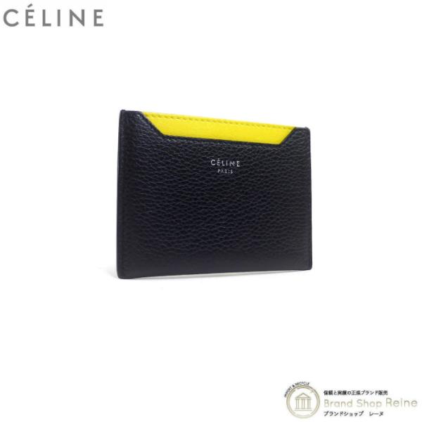 セリーヌ (CELINE) バイカラー カードケース カードホルダー 名刺入れ 10781 旧ロゴ ブラック×イエロー 新品同様 中古