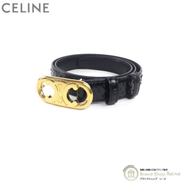 セリーヌ （CELINE） ミディアム マイヨン トリオンフ パイソン ベルト 45AJA ブラック×GO金具 ＃85（未使用品） 中古