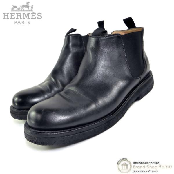 美品 定価32万円 HERMES ショートブーツ＜ネオ＞ブラックレザー HERMES（エルメス） サイドゴア レザー ショート ブーツ シューズ 靴