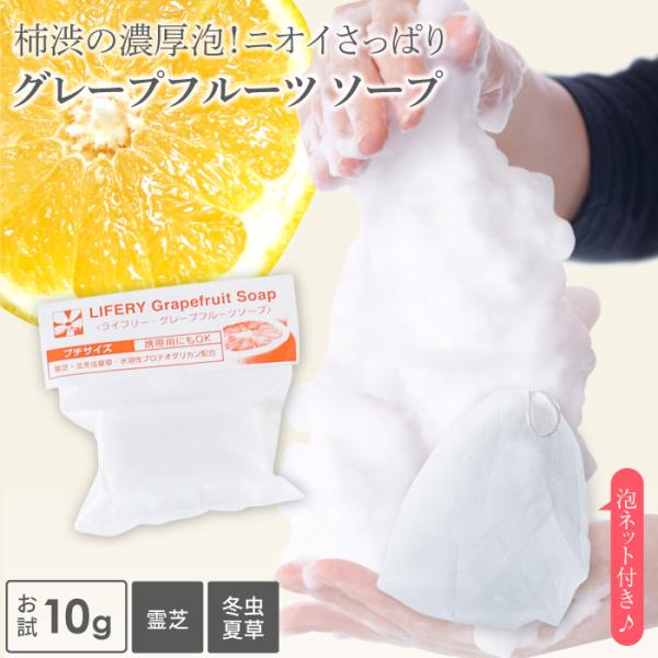 柿渋石鹸 グレープフルーツ 石けん お試し ソープ 10g 石鹸 デオドラント 泡立てネット付