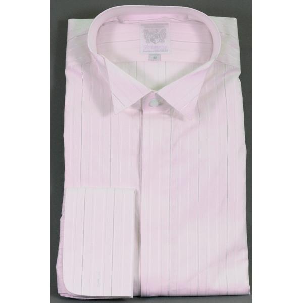 ウィングカラーシャツ ラメ糸ストライプ メンズ 比翼 フライフロント