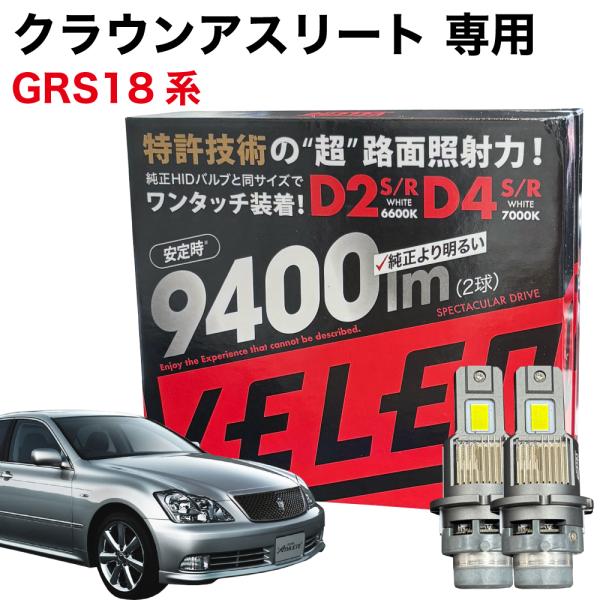 クラウンアスリート H17.10〜H20.1 GRS18系 専用 LEDヘッドライト VELENO 9400lm ロービーム LED ヘッドライト 車検対応 純