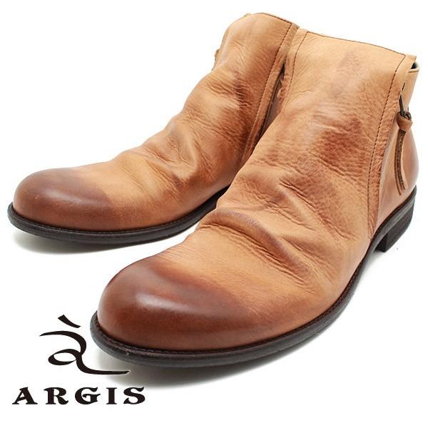 ARGIS（アルジス） 12112 上質レザー・サイドジップブーツ ブラウン