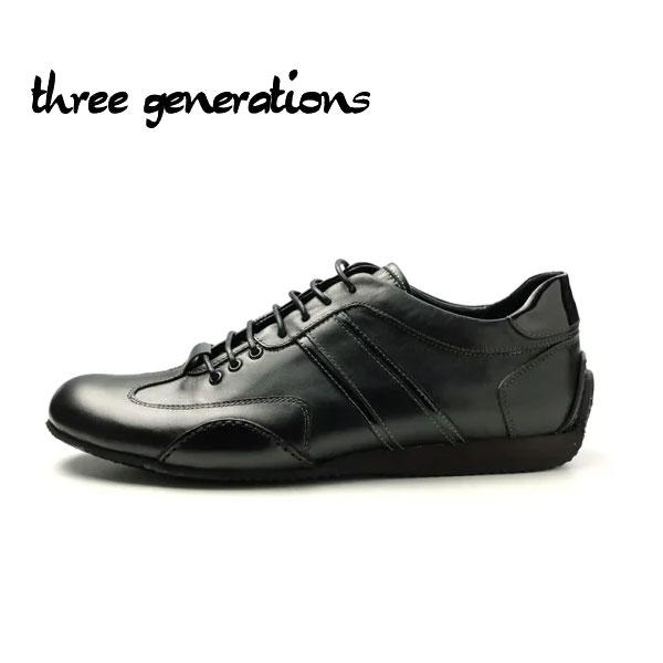 threegenerations スリージェネレーションズ レザースニーカー 2423-221 black×black ペダリングソールモデル ドライビング スマート 3gs メンズ スマート 本革 カジュアル three generations（スリージェネレーションズ） レザースニーカー