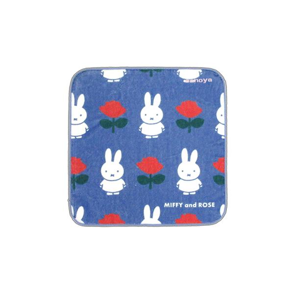 ミッフィー ミニタオル かわいい ハンカチタオル ローズ 25x25cm 綿100％ ブルー