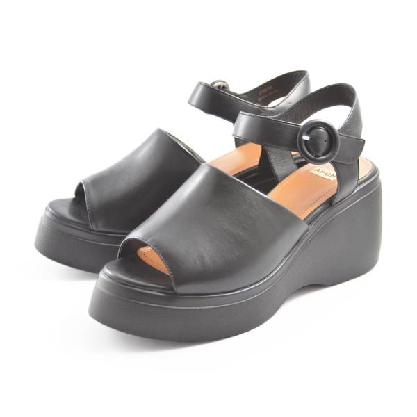 APOM（アポム） プラットフォームサンダル 80 ブラック 革 靴 厚底