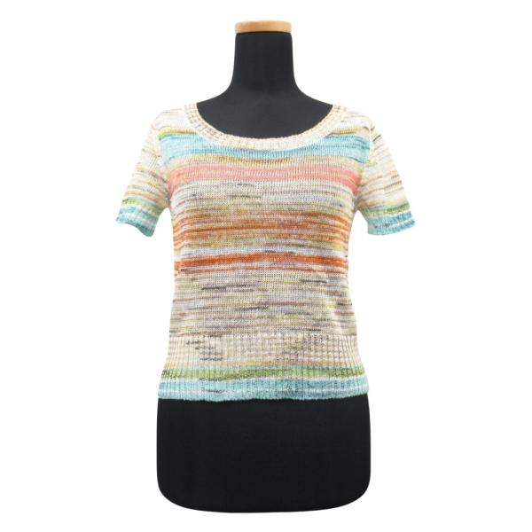美品 MISSONI ミッソーニ リネン 透かし編み サマー ニット セーター カットソー 半袖 サイズ36 マルチ レディース 古着 中古