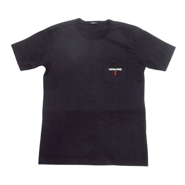 美品 DENHAM デンハム ポケット Tシャツ カットソー クルーネック 刺繍 ロゴ 半袖 S 黒 ブラック メンズ 古着 中古