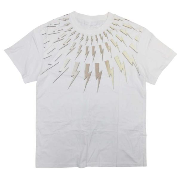 良品 NeIL Barrett ニールバレット フェアアイル サンダーボルト クルーネック 半袖 Tシャツ カットソー S ホワイト メンズ 古着 中古