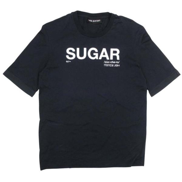 良品 NeIL Barrett ニールバレット SUGAR プリント 半袖 ショートスリーブ Tシャツ カットソー S 黒 ブラック メンズ 古着 中古