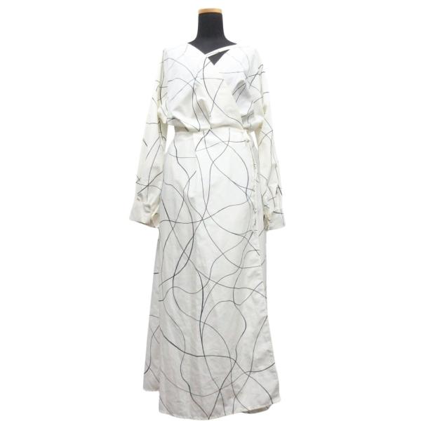 未使用 FRAY I.D フレイアイディー ジオメトリック プリント カシュクール ワンピース ドレス ロング マキシ サイズ1 白 ホワイト レディース 古着 中古