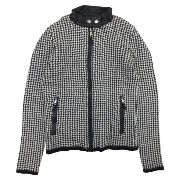 美品 LAUREN RALPH LAUREN ローレンラルフローレン 千鳥格子柄 ジップアップ ニットジャケット ブルゾン XS ブラック ホワイト レディース 古着 中古