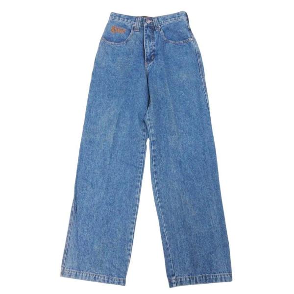 良品 EXHAUST エグゾースト 90's ヴィンテージ デニム パンツ ワイド ジーンズ ウォッシュド加工 ロゴ 28 インディゴ メンズ 古着 中古