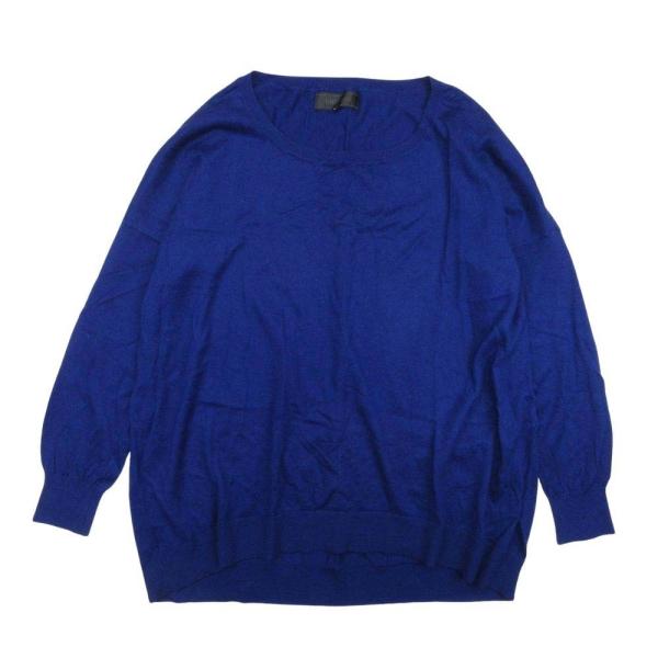 良品 UNTITLED アンタイトル シルク カシミヤブレンド 長袖 ロングスリーブ Uネック ミドルゲージ ニット セーター2 青 レディース 古着 中古