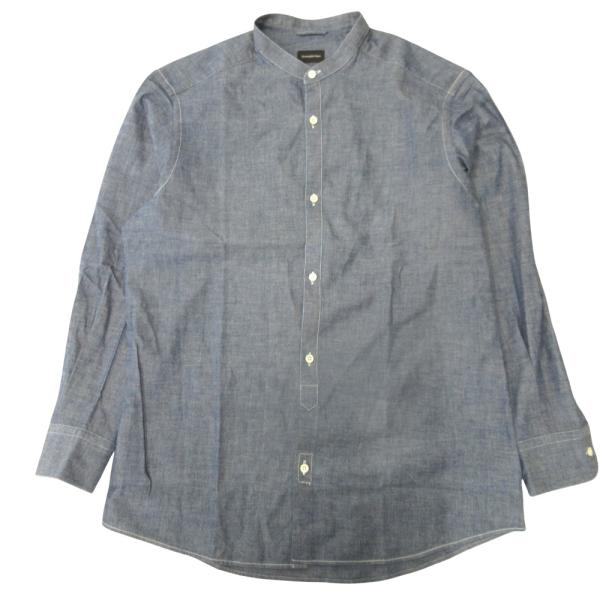 良品 Ermenegildo Zegna エルメネジルドゼニア バンドカラー シャンブレー シャツ カットソー L インディゴ メンズ 古着 中古