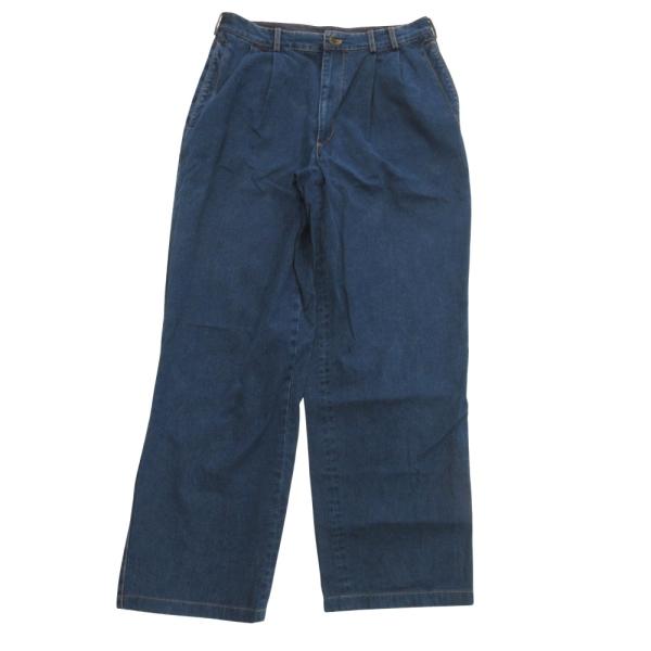 美品 PAPAS パパス ワイド テーパード デニム パンツ ジーンズ ロゴ 2タック L インディゴ メンズ 古着 中古