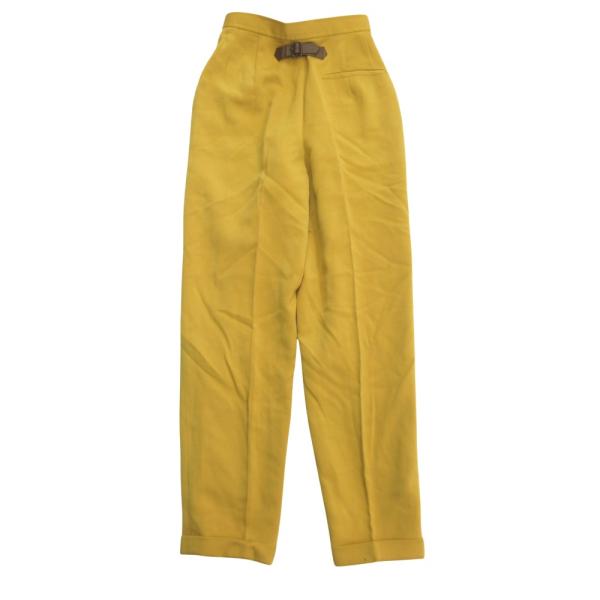 良品 Christian Dior SPORTS クリスチャンディオール スポーツ 90's レザーバックル パンツ ヴィンテージ S 黄 イエロー レディース 古着 中古