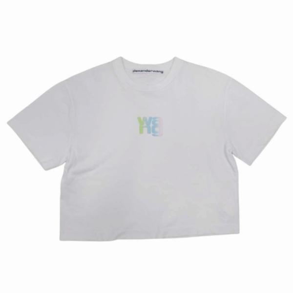 良品 Alexander Wang アレキサンダーワン パステル エンボスロゴ クロップド Tシャツ ボックスシルエット 半袖  XS 白 ホワイト レディース 古着 中古